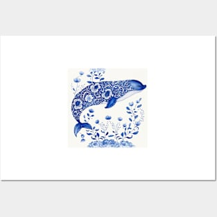 Majestic sea whale in navy blue II Posters and Art